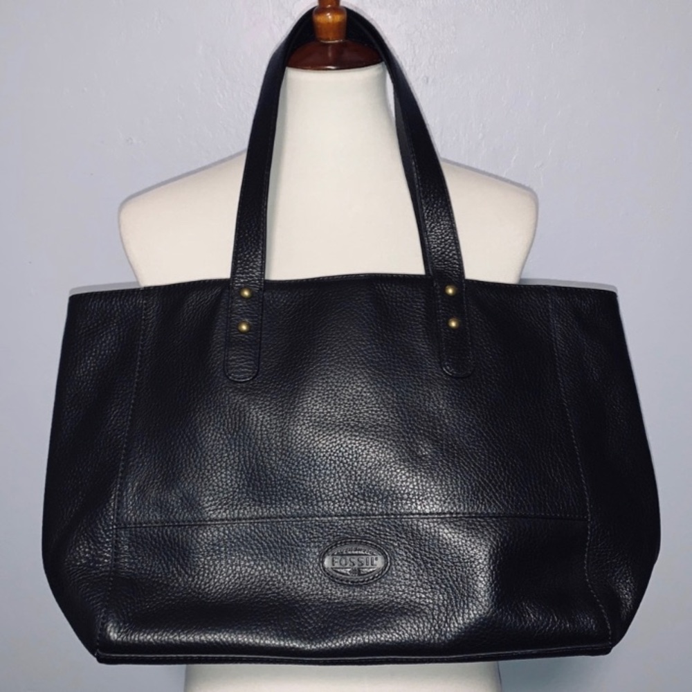 FOSSIL Black Pebbled Leather Large Tote Bag